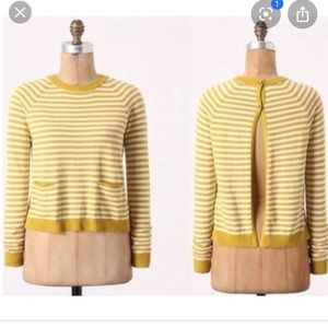 CHARLIE & ROBIN L Yellow Stripe Rearward Sweater